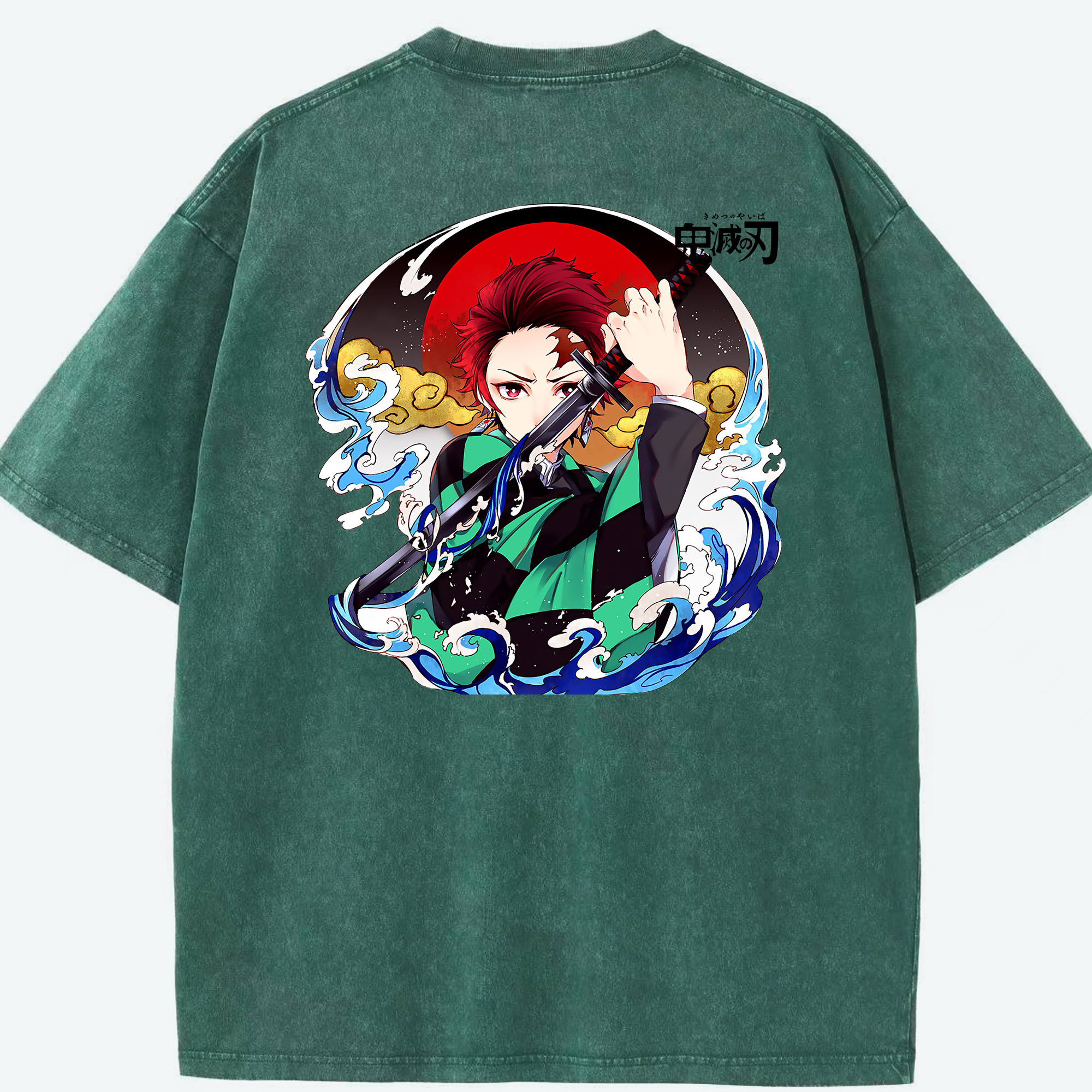 （画像用） 鬼滅の刃 竈門 炭治郎／かまど たんじろう Kamado Tanjirou 綿100% ヴィンテージ風 半袖Tシャツ（背面プリント）